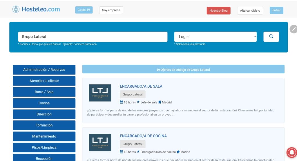 Grupo Lateral continúa publicando ofertas de empleo para trabajar en sus restaurantes