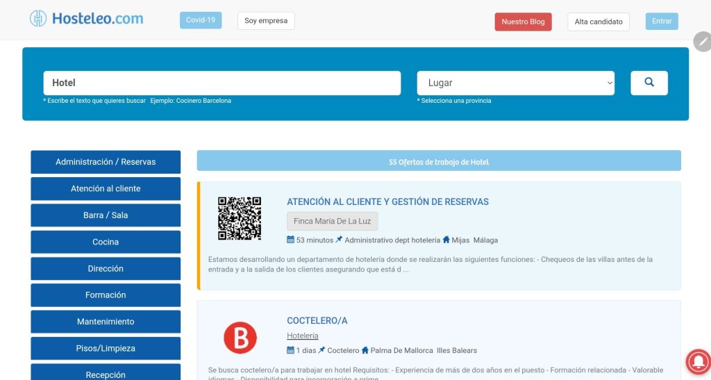 Trabaja en el sector de la hostelería en hoteles